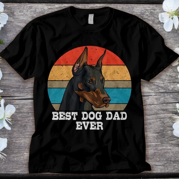 Dobermann Dog Best Dog Dad Ever Vintage Father's Day Dog Lover Unisex Tee - Picture 1 of 2